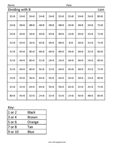 Lion- Dividing with 8 worksheet
