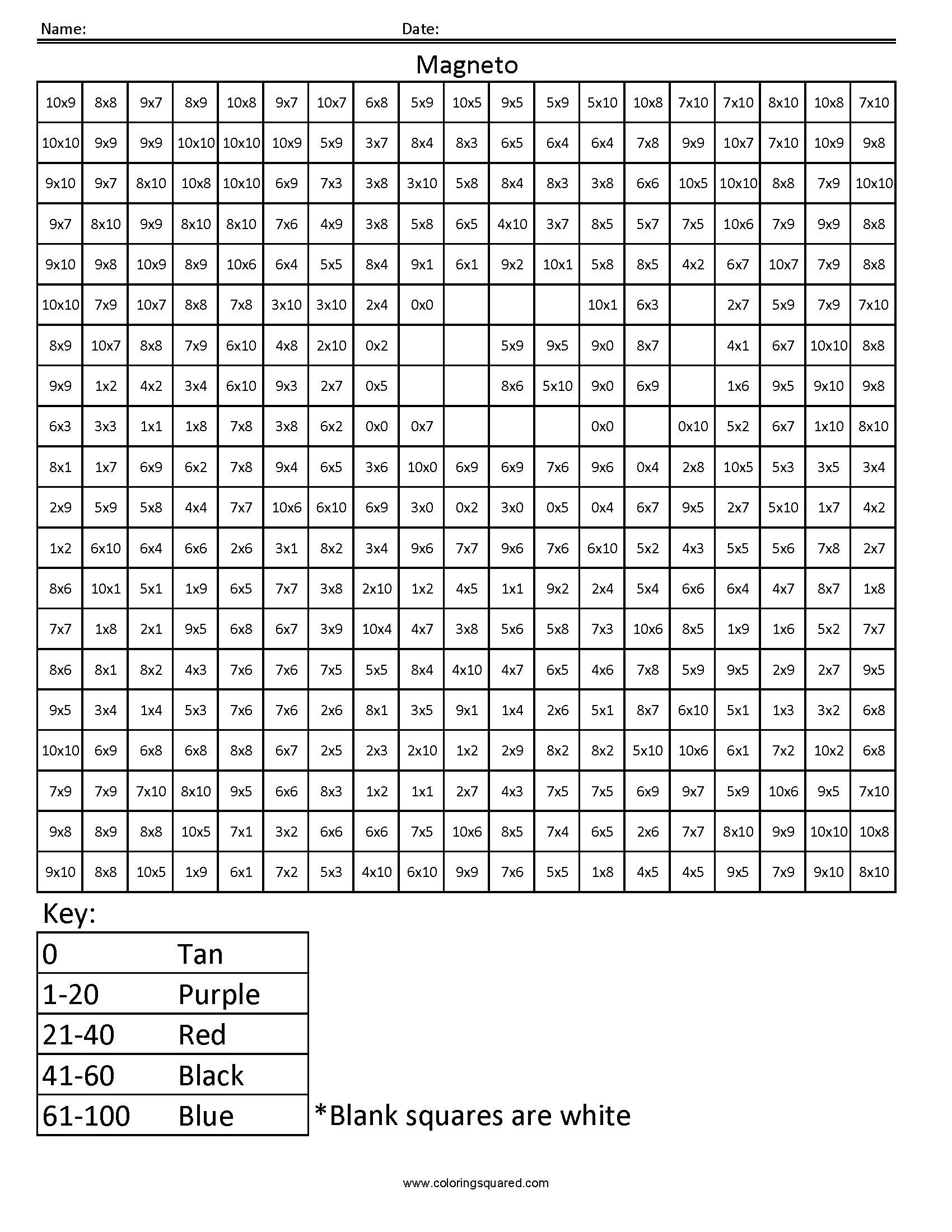 Magneto- Advanced Multiplication worksheet