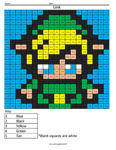 Link- Basic Subtraction Nintendo coloring page Legend of Zelda