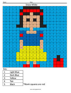 Snow White Basic Subtraction - Disney Princess Math Coloring Worksheet