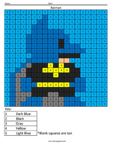 Batman color by number worksheet