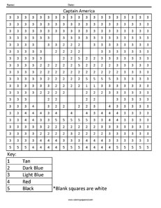 Captain America- Color by Number worksheet