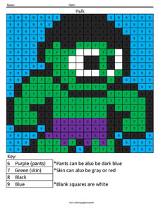 Hulk color by number worksheet