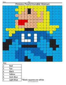 Invisible Woman color by number worksheet
