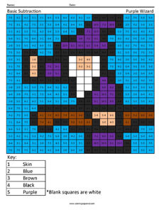 Practice Subtraction- Purple Wizard 2nd Grade Math Facts