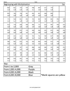 Regrouping with Multiplication- Car worksheet