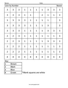 Beaver- Color by Number Worksheet Beaver- Color by Number Kindergarten Worksheets coloring