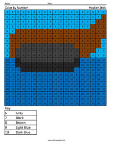 Hockey Stick- Color by Number Kindergarten Worksheet coloring page