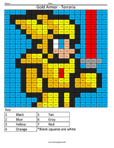Terraria Gold Armor- Practice Subtraction coloring activity