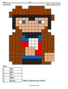 Gambean- Basic Subtraction coloring page