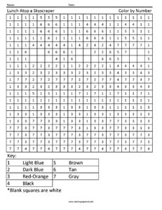 Lunch Atop a Skyscraper- Holiday Color by Number Worksheet Lunch Atop a Skyscraper- Holiday Color by Number