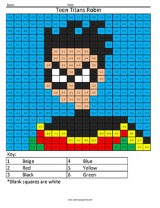 Teen Titans Robin- Practice Subtraction Cartoon Coloring