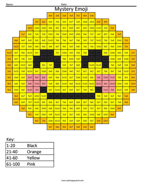 Blush Emoji- Multiplication Coloring coloring activity