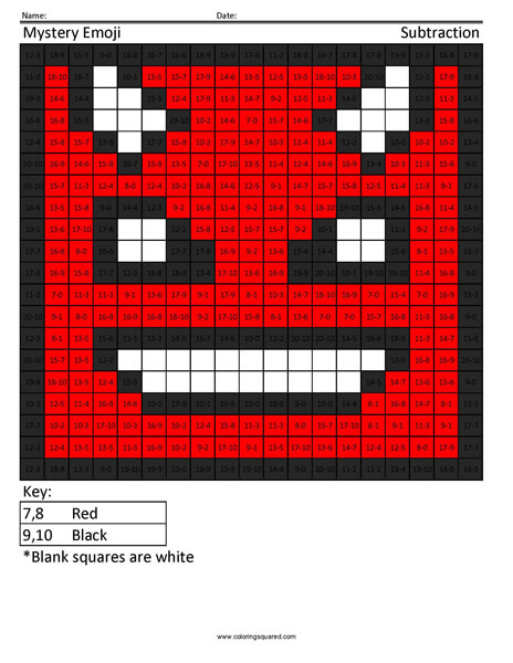 Square Emoji- Devil Subtraction coloring activity