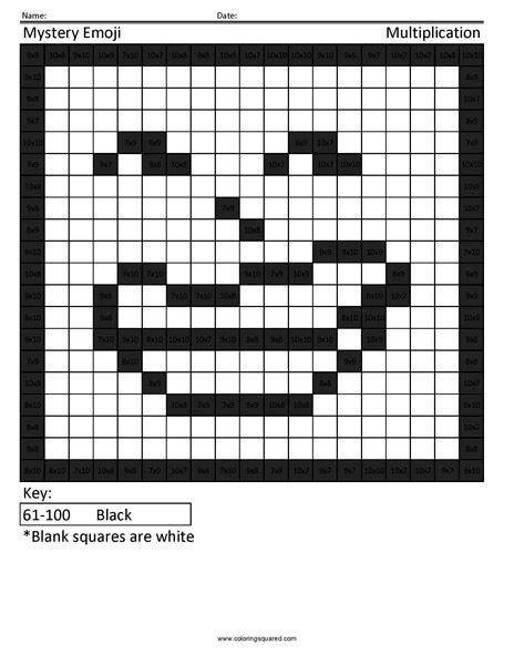 Square Emoji- Troll Multiplication coloring activity