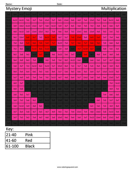 Square Emoji- Love Multiplication coloring activity