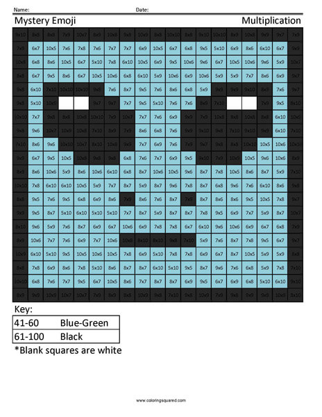 Square Emoji- Alien Multiplication coloring activity