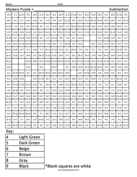 Deer Coloring Page Subtraction animal coloring pages math practice worksheet
