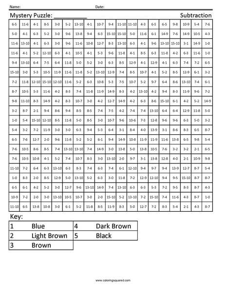 Squirrel Subtraction coloring worksheet