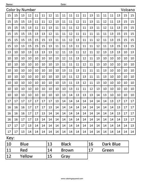 Volcano Numbers Coloring Page