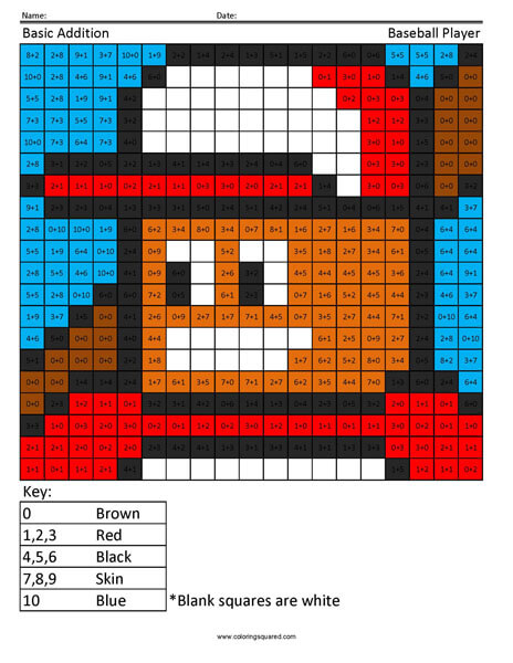 Practice Addition- Baseball Player 2nd Grade Math Facts