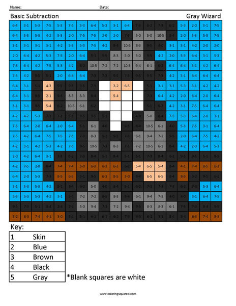 Practice Subtraction- Gray Wizard 2nd Grade Math Facts