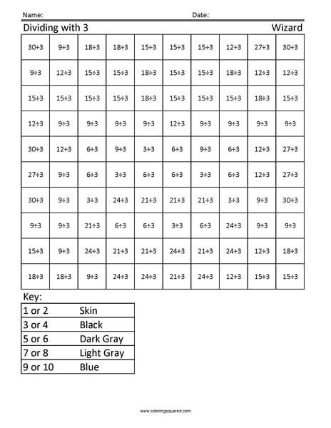 Wizard Division Worksheet 3rd Coloring Page