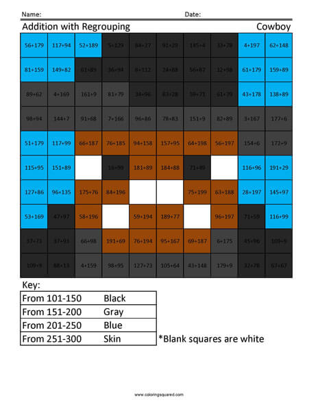Regrouping with Addition- Cowboy 3rd Grade Math Computations