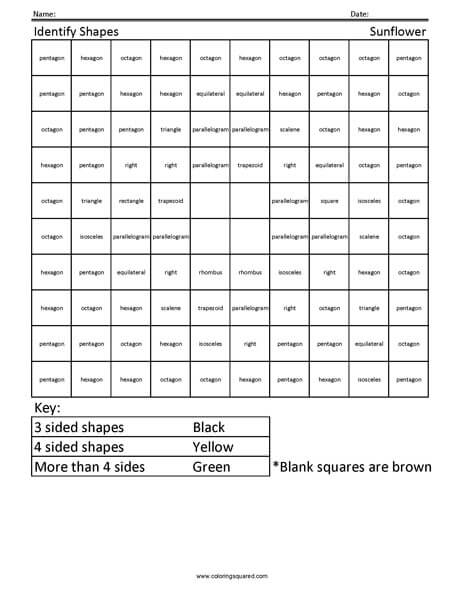 Geometry Sunflower 3rd Grade worksheet