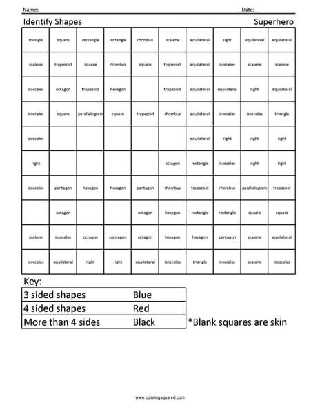 Geometry Superhero 3rd Grade worksheet