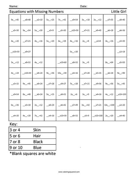 Equations Girl 3rd Grade worksheet