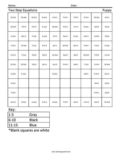 Equations Puppy 3rd Grade worksheet
