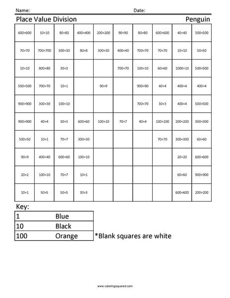 Penguin Place Value Division worksheet