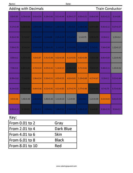 Adding with Decimals- Train Conductor 5 Grade Math Computations