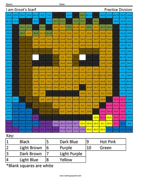 I Am Groot color by number worksheet