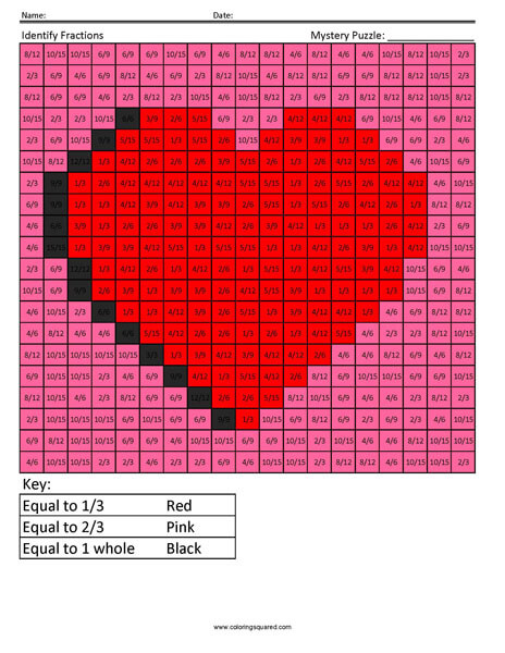 Fraction Heart Mystery Coloring Page