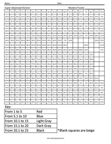 Advanced Division Dragon Mystery Math worksheet