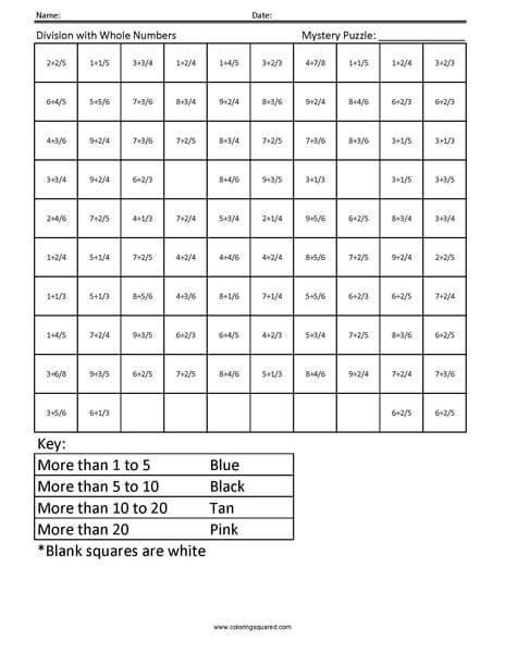 Whole Number Division Pug Mystery Math worksheet