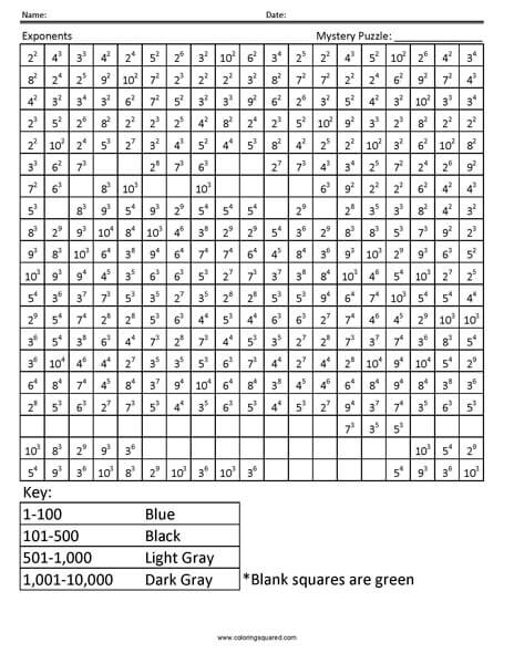 Exponents Cave Mystery Math answer key