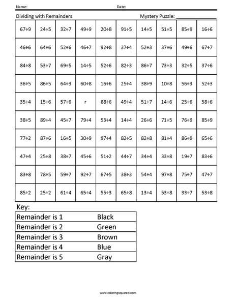 Division with remainders Snail 4th Grade Math Computations