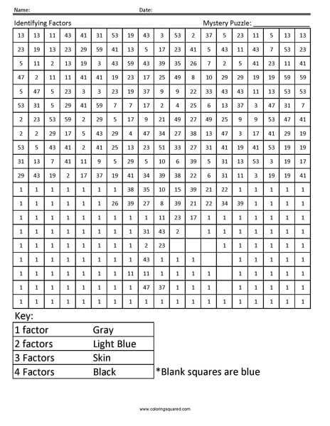 Ballerina Factors Mystery Math Coloring worksheet
