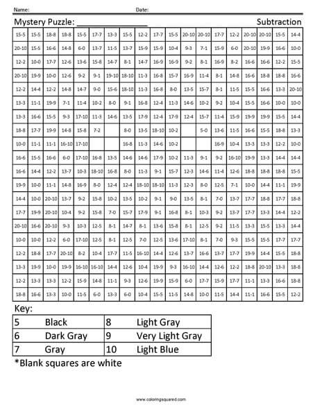 Minecraft Squid Subtraction Coloring worksheet