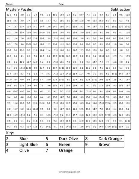 Minecraft Camel Subtraction Coloring worksheet
