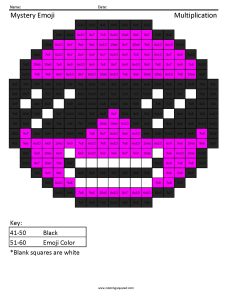 Sunglasses Emoji Multiplication Coloring Puzzle Answer Key