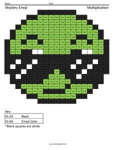 Peeking Sunglasses Emoji Multiplication Pixel Art Coloring Puzzle Answer Key