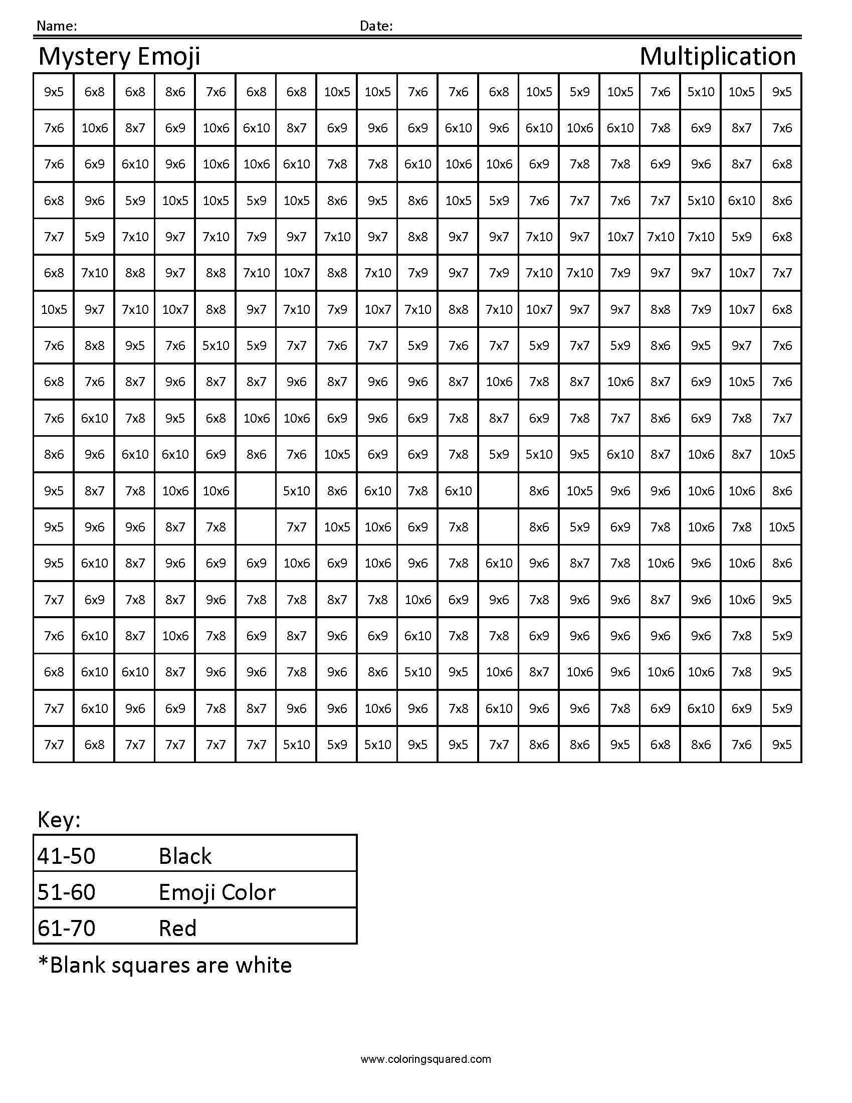 Karate Emoji Multiplication Coloring worksheet