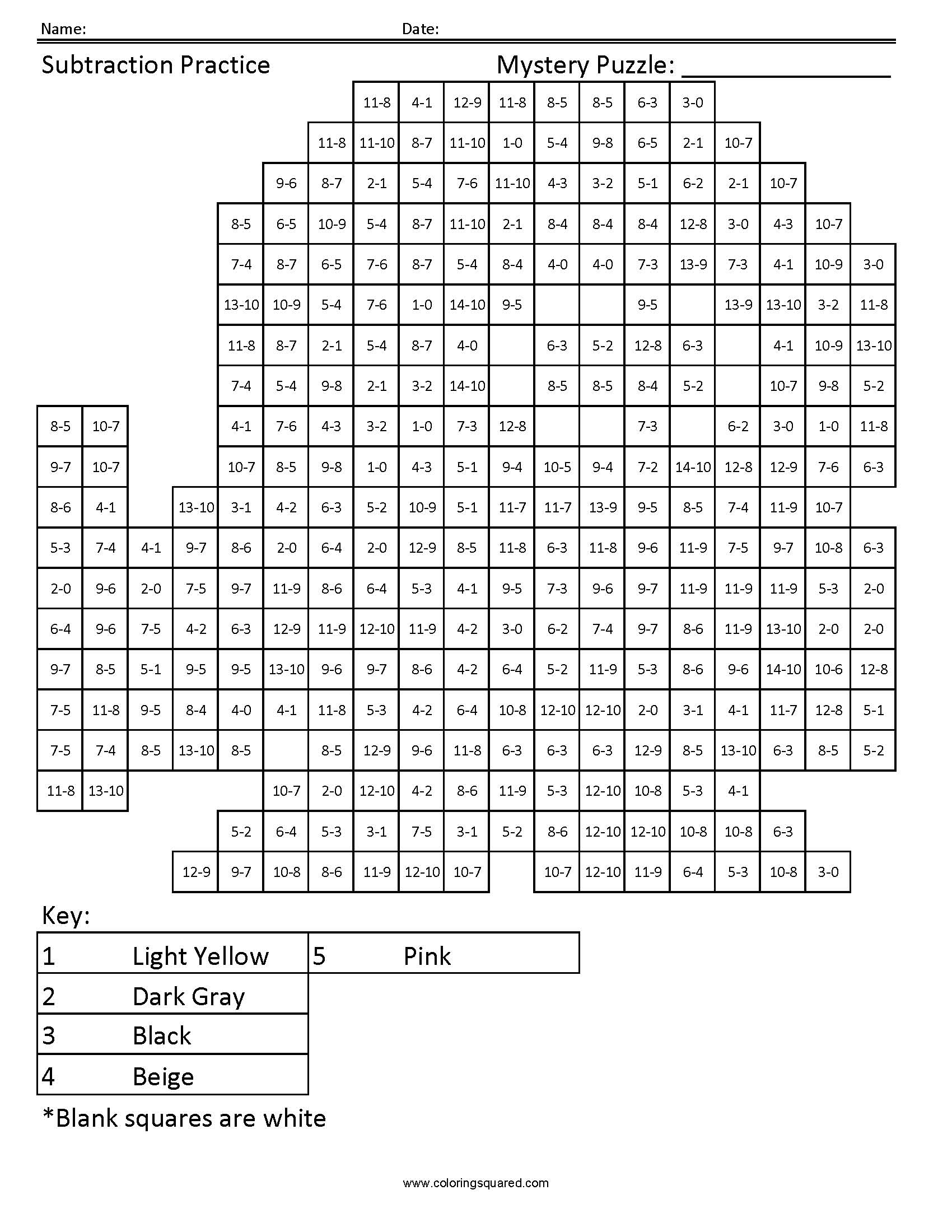 Black Widow Mystery Subtraction Coloring Page worksheet