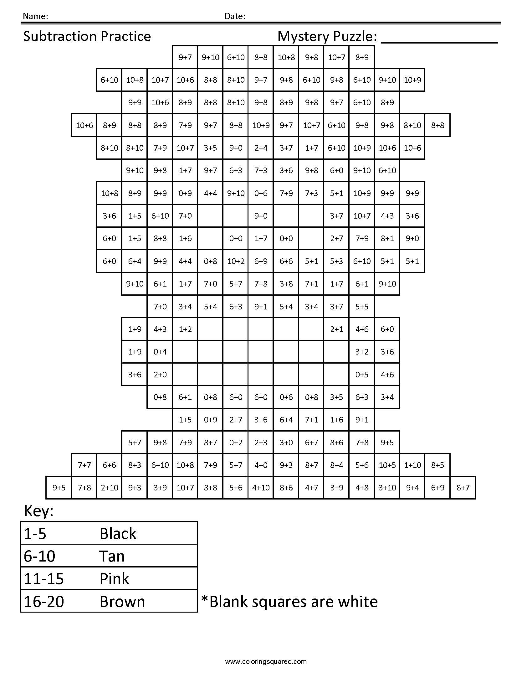Wreck it Ralph Mystery Subtraction Coloring worksheet