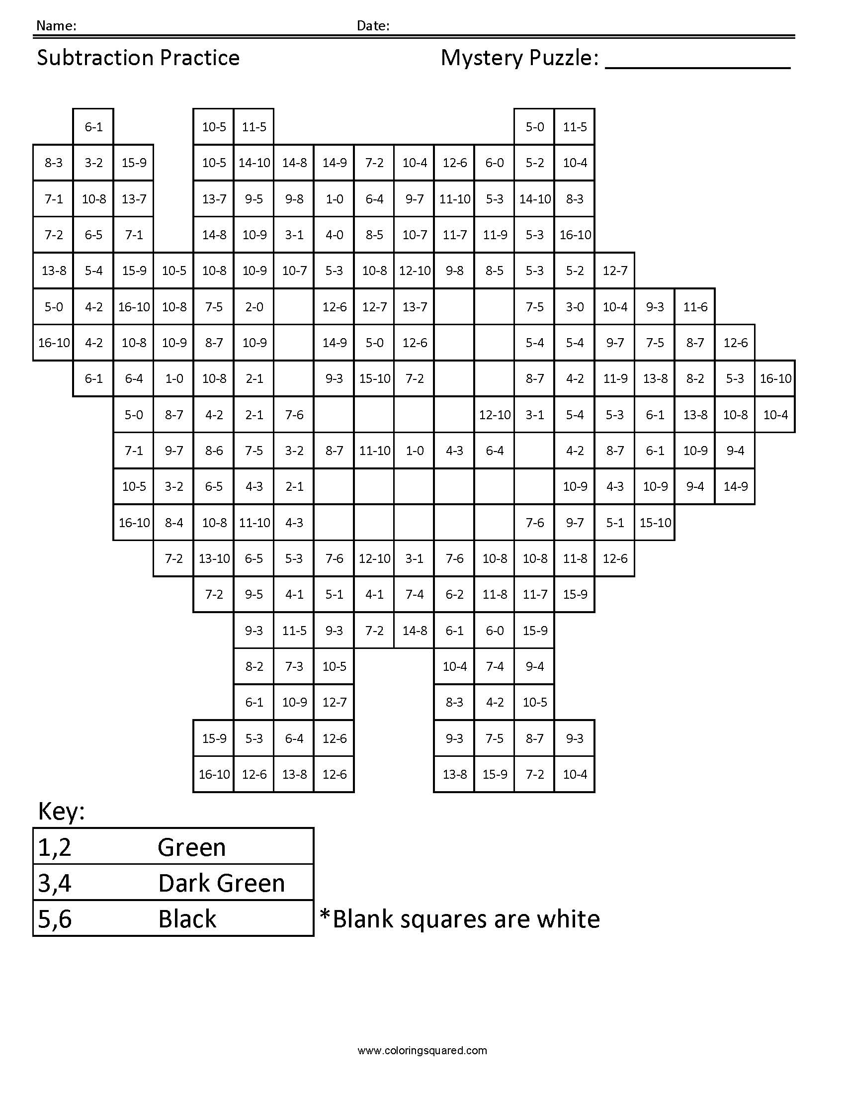 Monsters Inc Mystery Subtraction Coloring worksheet