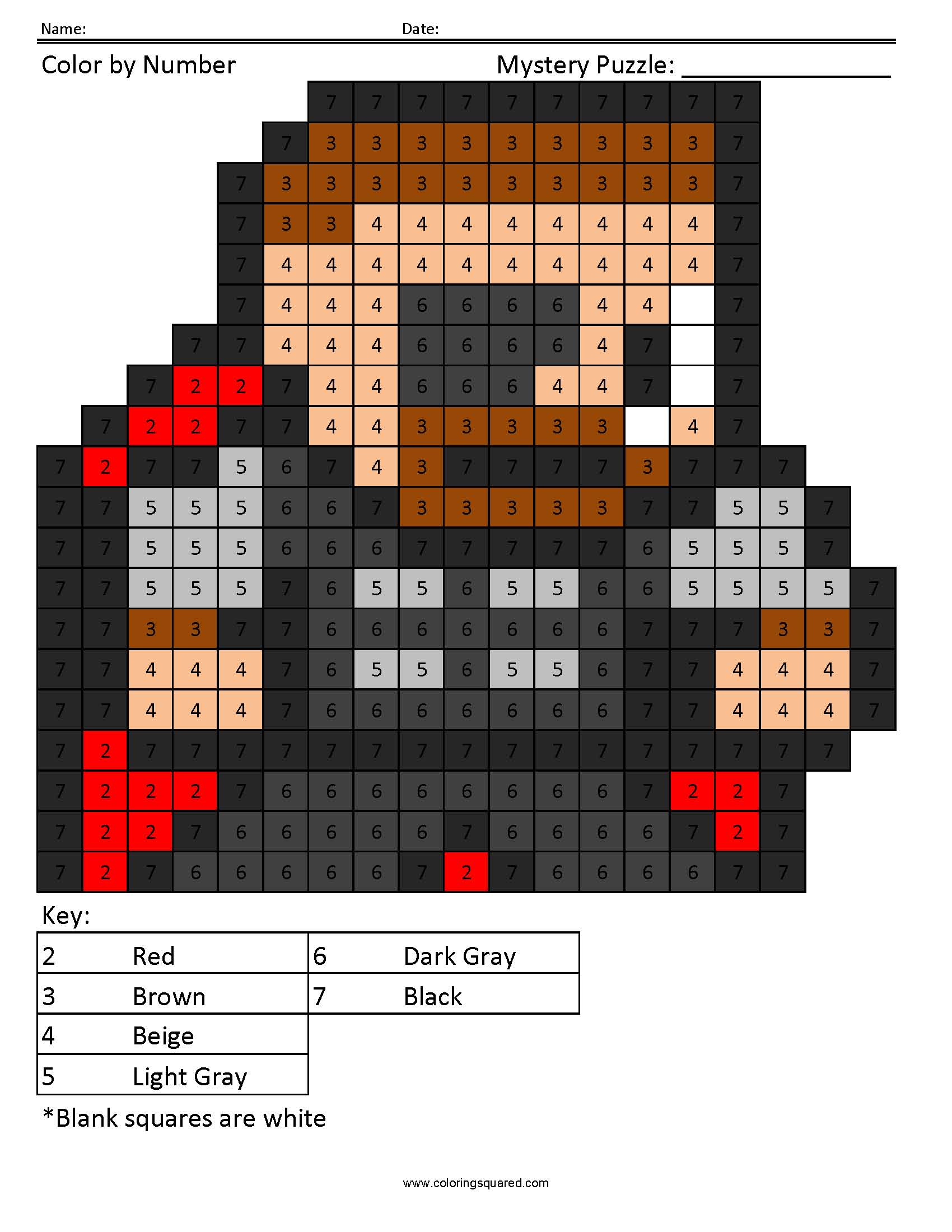 Thor Mystery Color by Number Puzzle answer key